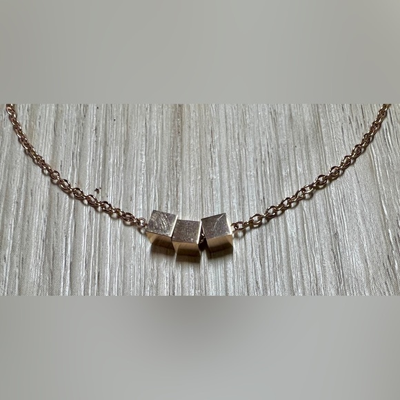 Modernist 18K Rose Gold Plated 3 Square Cube Necklace, 18" - Picture 3 of 4